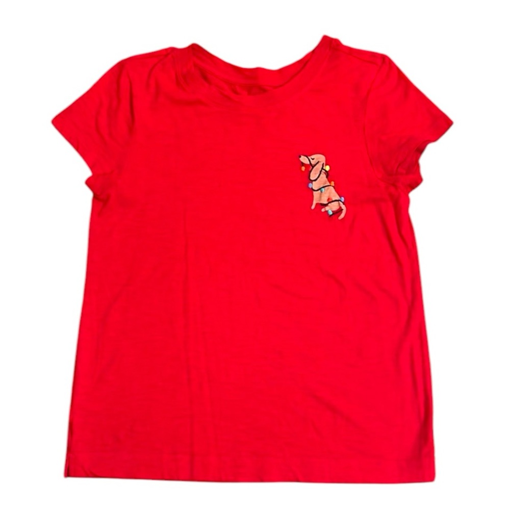 LOFT Red Holiday Light Dog Everyday Crew Neck Tee Women’s Size Small